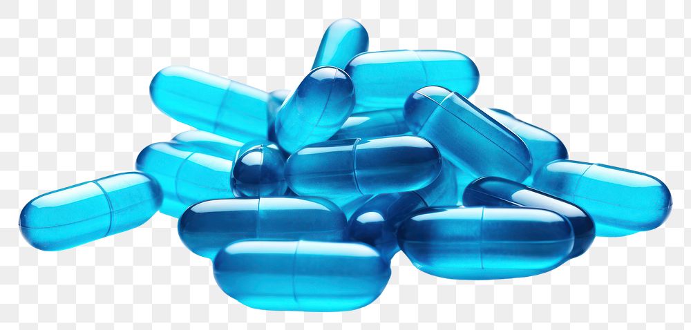 PNG  Antibiotic pill Blue capsules falling Healthcare blue white background medication. AI generated Image by rawpixel.