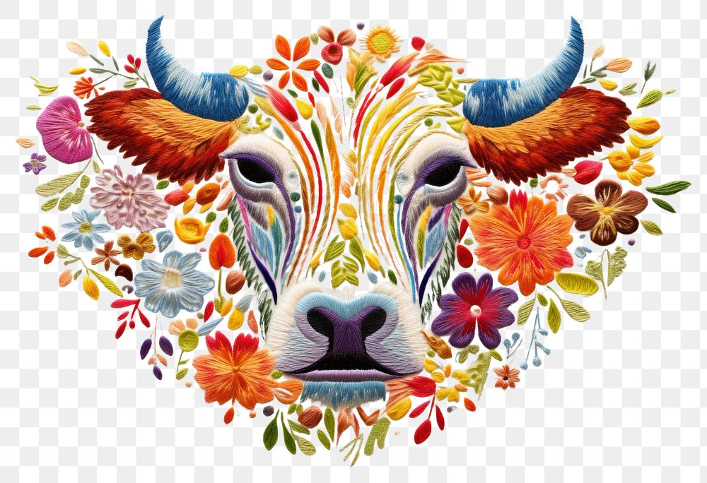 PNG Cow in embroidery style livestock pattern mammal.
