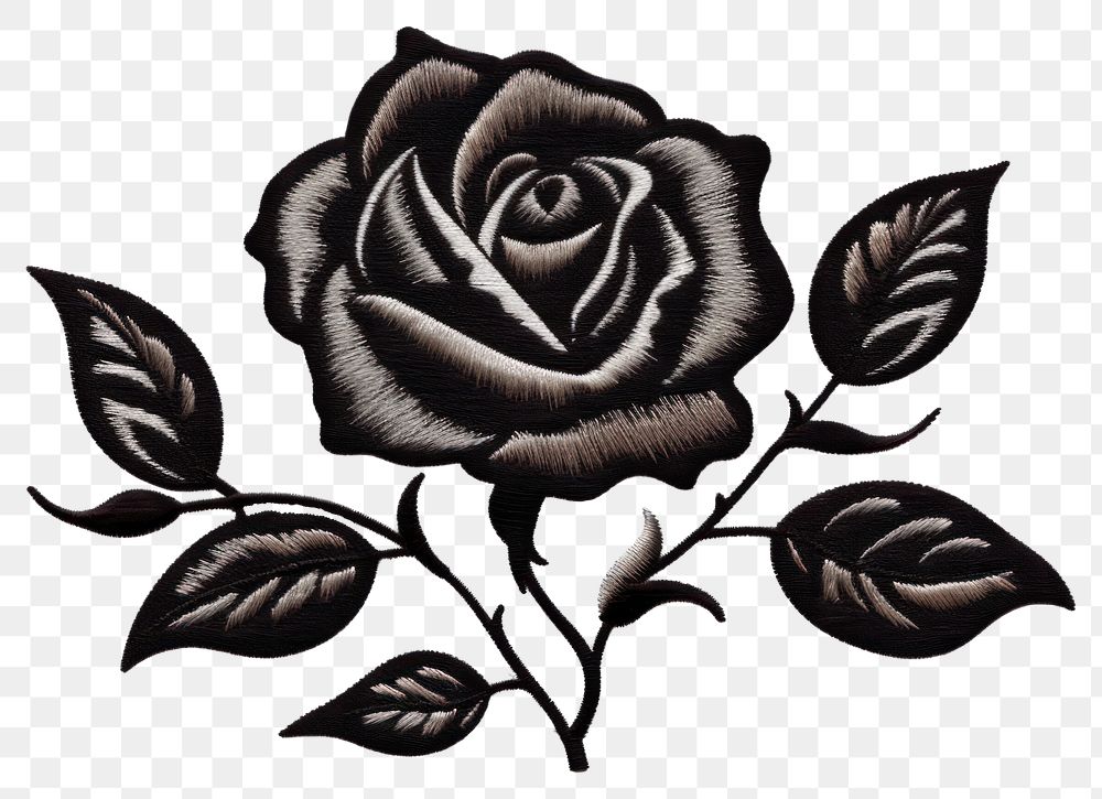 PNG Black rose in embroidery style pattern drawing flower.