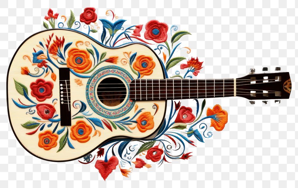 PNG Guitar in embroidery style pattern art performance.