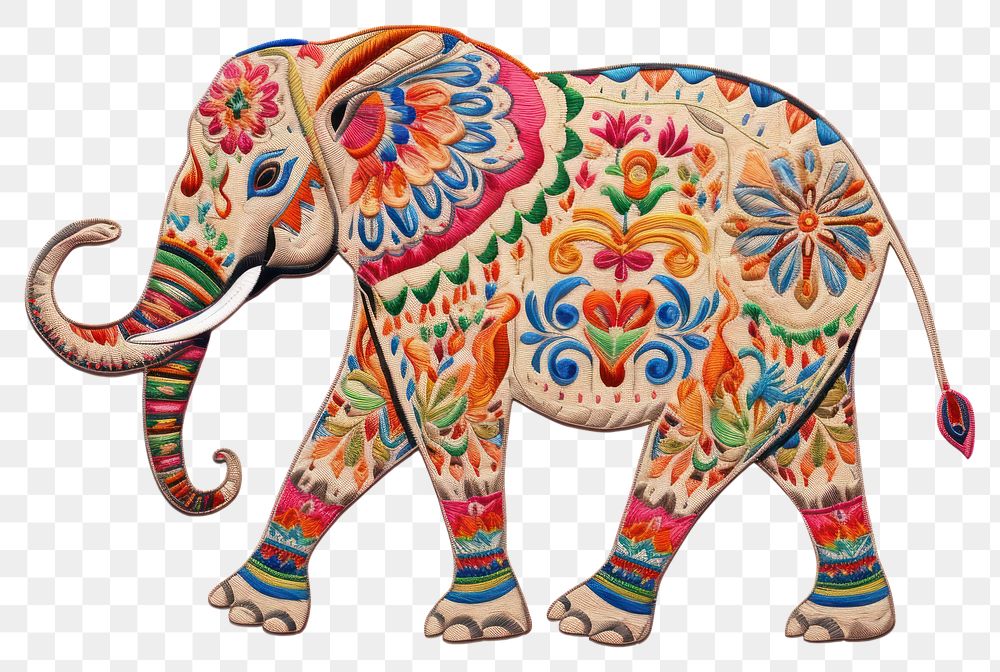 PNG Elephant in embroidery style drawing animal mammal.