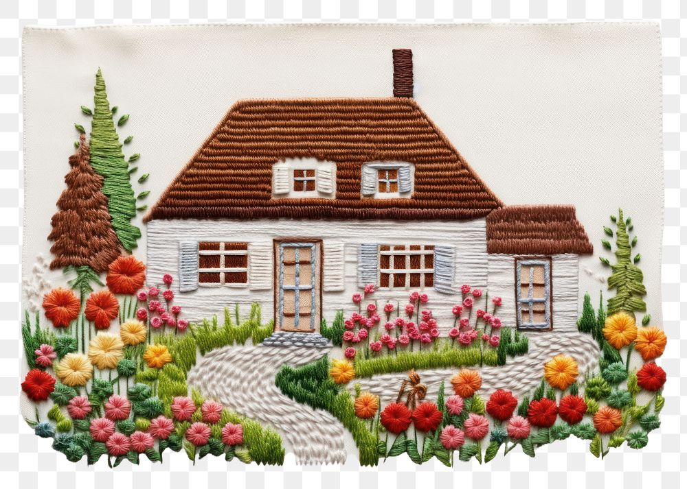PNG Europian house in embroidery style architecture needlework building.