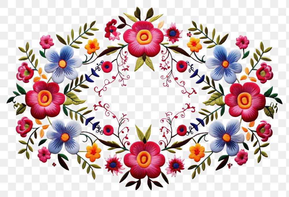 PNG Flower frame in embroidery style pattern art creativity.