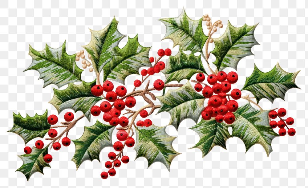 PNG Holly in embroidery style pattern plant leaf.
