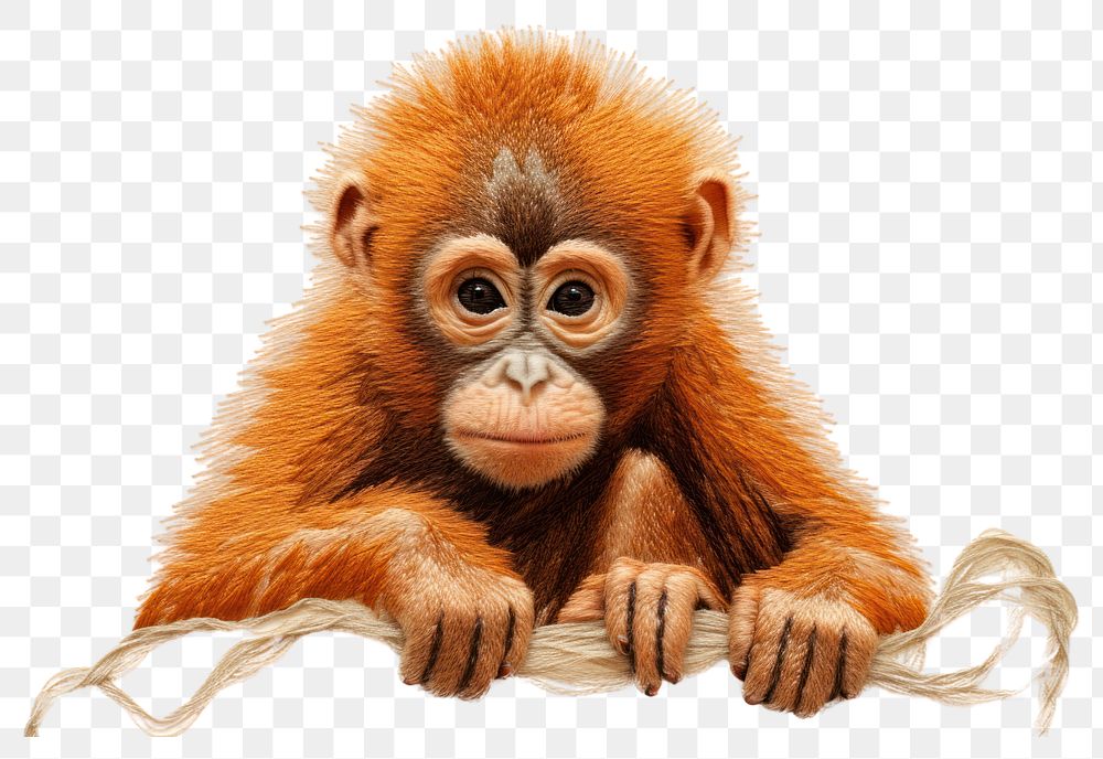 PNG Monkey in embroidery style ape orangutan wildlife.