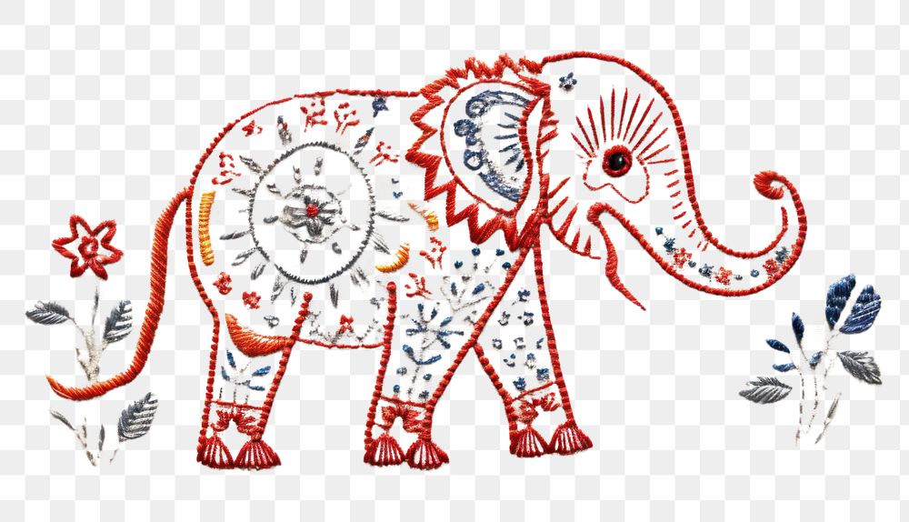 PNG Small elephant in embroidery style needlework pattern textile.