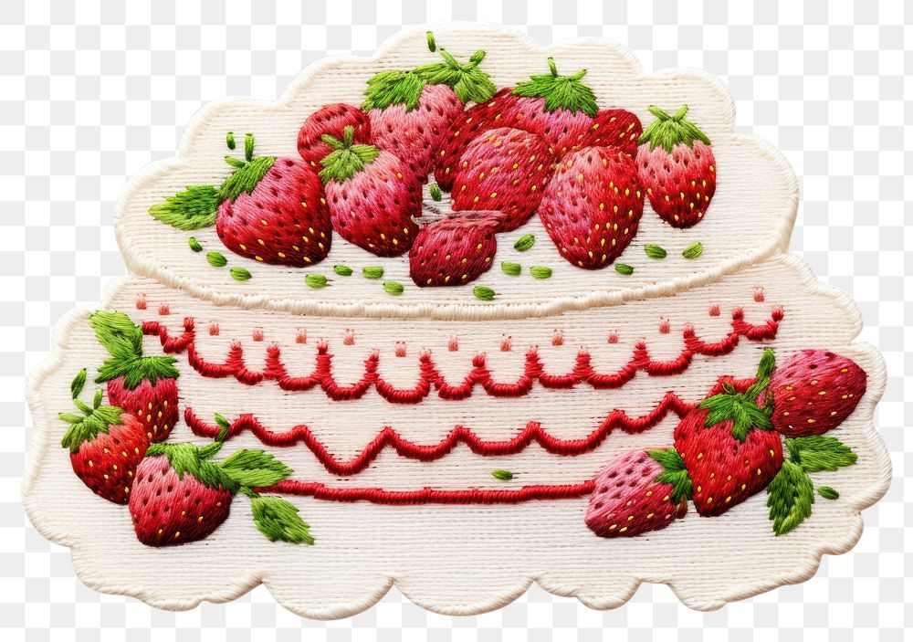 PNG Strawberry short cake in embroidery style dessert pattern fruit.