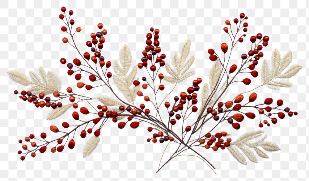 PNG Winter plant in embroidery style art accessories decoration.