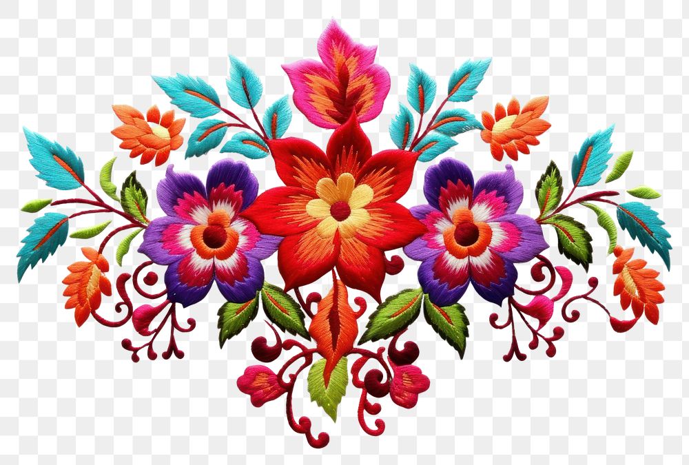 PNG Thai flower in embroidery style pattern art creativity.