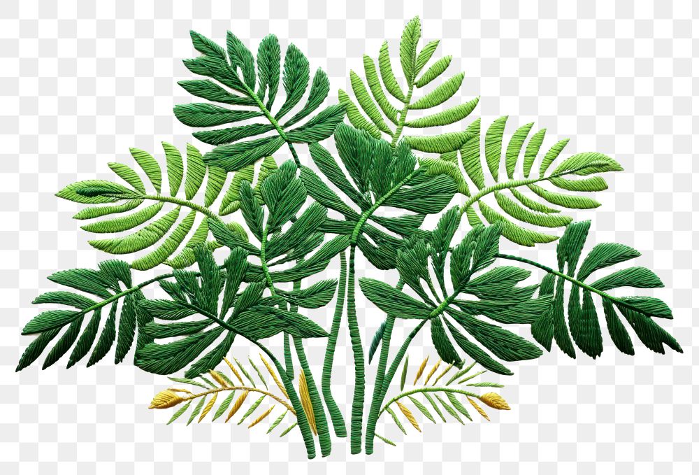 PNG Tropical plant in embroidery style pattern green leaf.