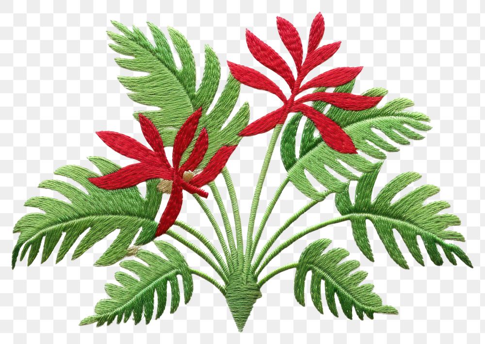 PNG Tropical plant in embroidery style pattern leaf creativity.
