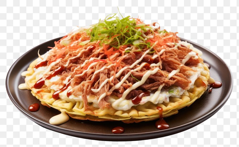 PNG Okonomiyaki food waffle plate.