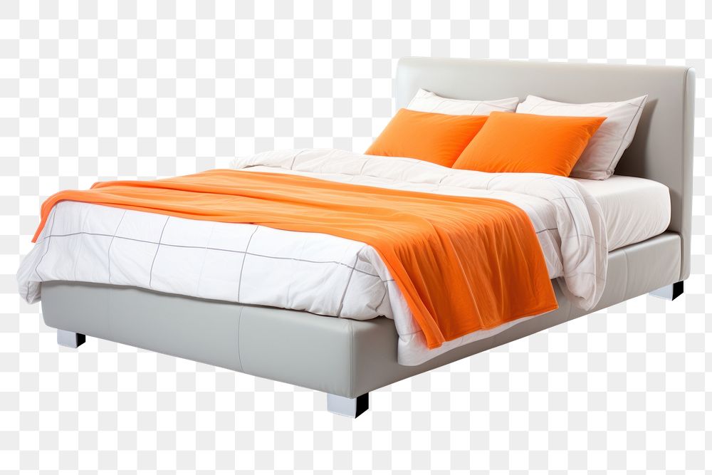 PNG Bed modern furniture bedroom white background.