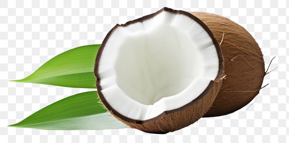 PNG Coconut wirh leave plant white background freshness.
