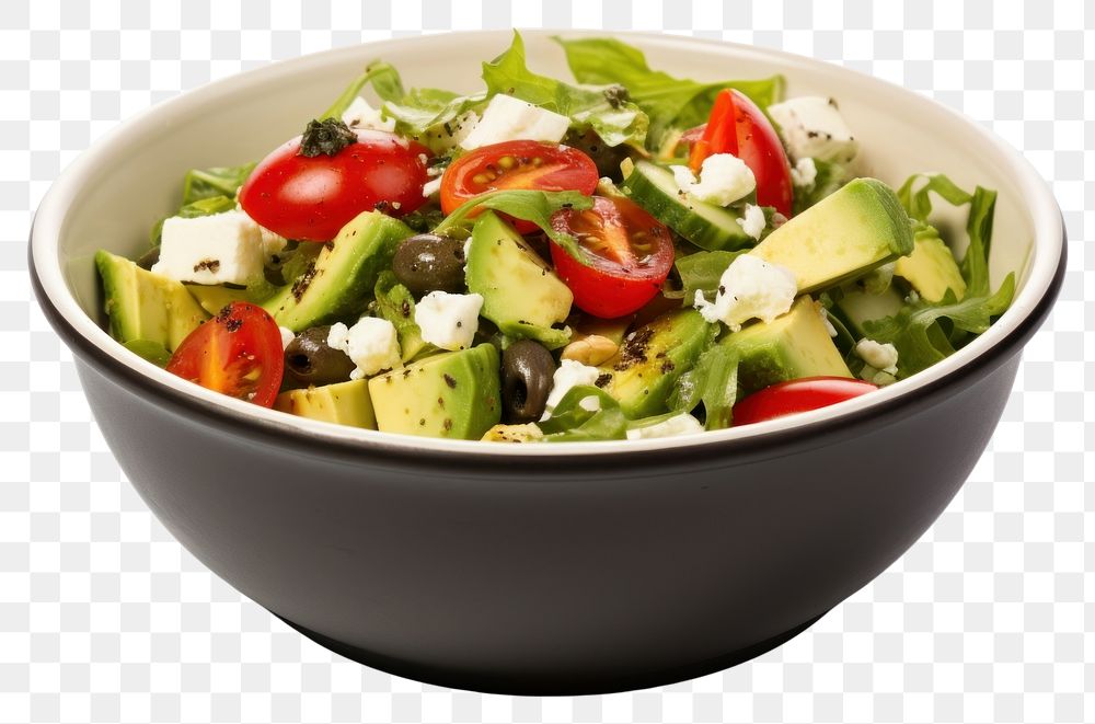 PNG Healthy green salad with avocado feta cheese and fresh vegetables fruit plate plant.