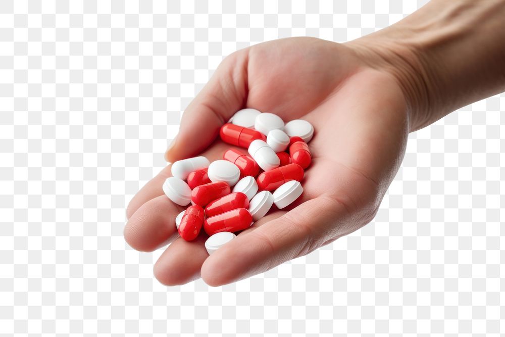 PNG  Pills holding hand antioxidant. AI generated Image by rawpixel.