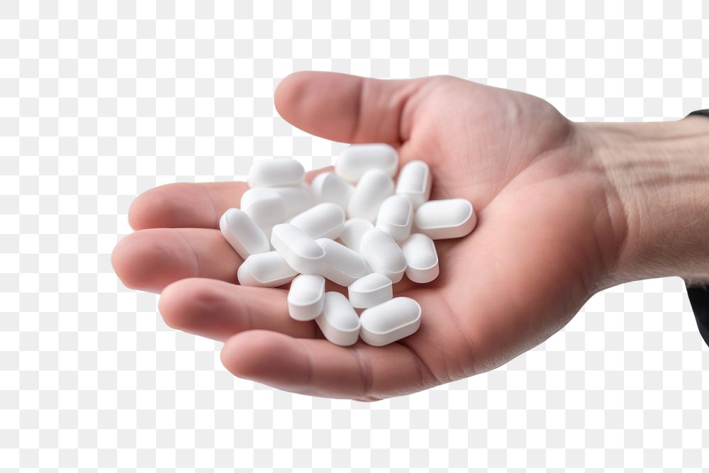 PNG  Hand holding pills white medication medicine. AI generated Image by rawpixel.