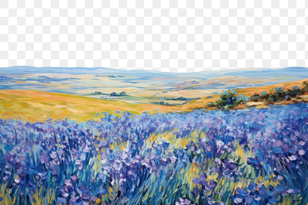PNG Field of blue flowers landscape lavender outdoors. AI generated Image by rawpixel.