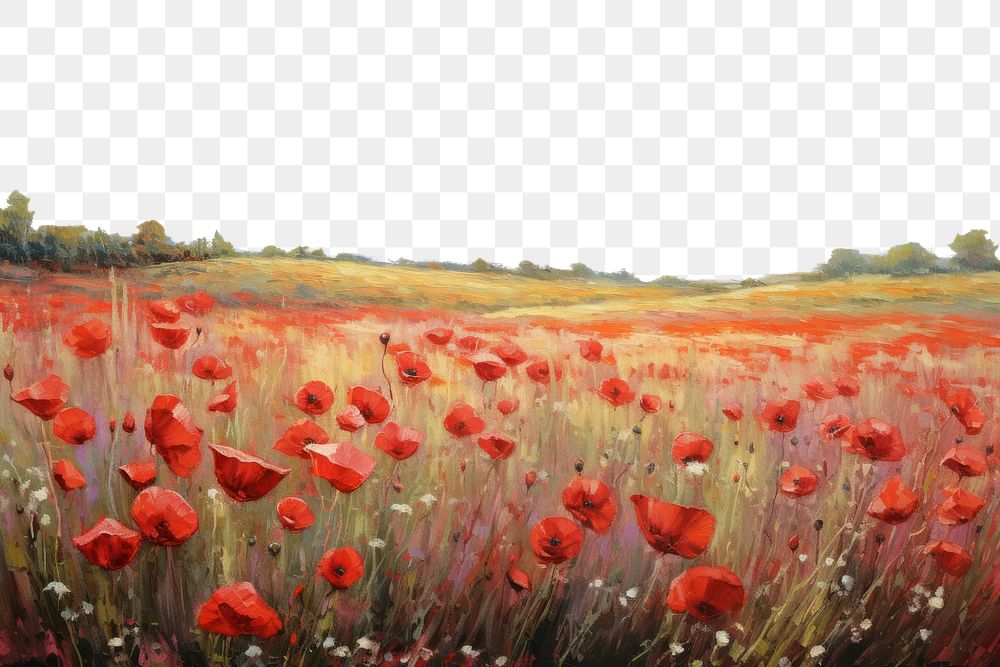 PNG Field of red flowers painting landscape outdoors. AI generated Image by rawpixel.