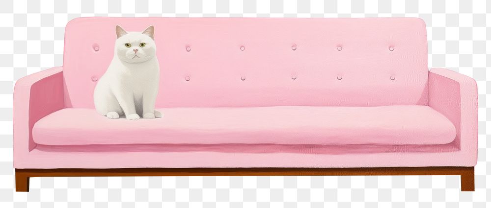 PNG Art painting an illustration of one white cat standing alone on brown sofa furniture mammal animal. AI generated Image…