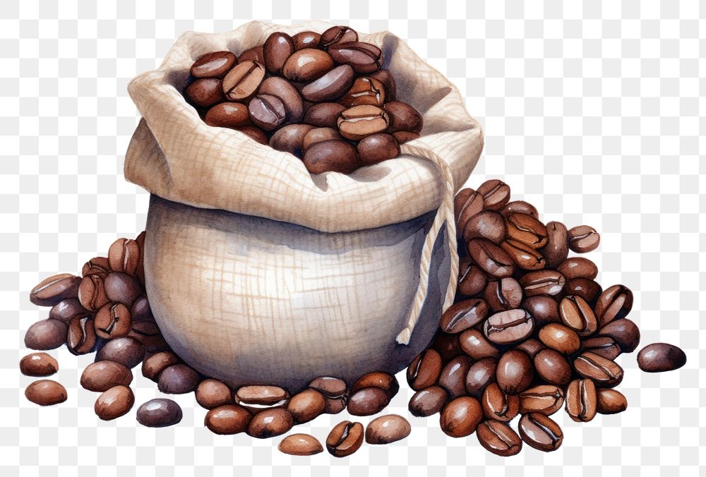 PNG Coffee beans in a small sack food white background container.