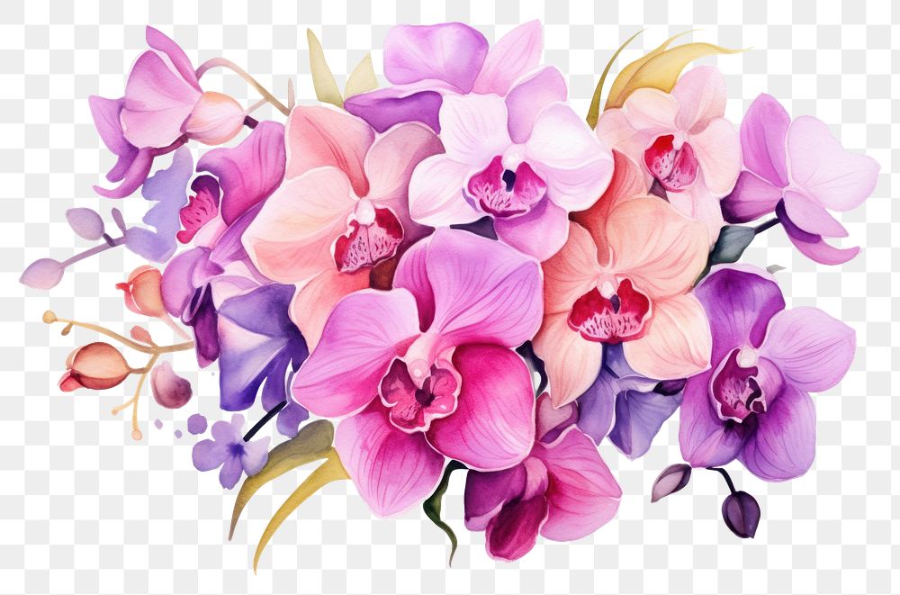PNG Colorful orchid flower bouquet petal plant white background.
