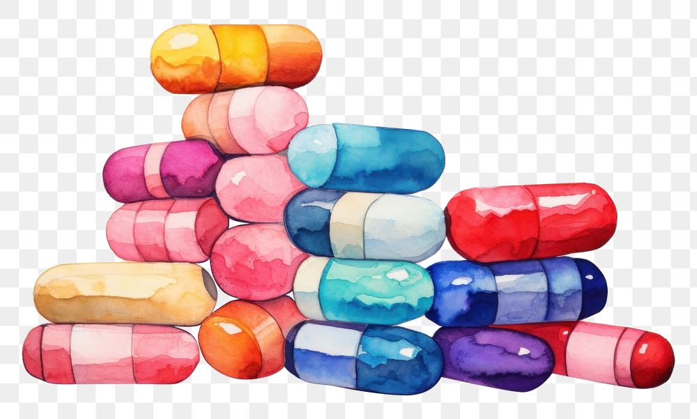 PNG  Stacked colorful medicine tablets capsule pill creativity. AI generated Image by rawpixel.