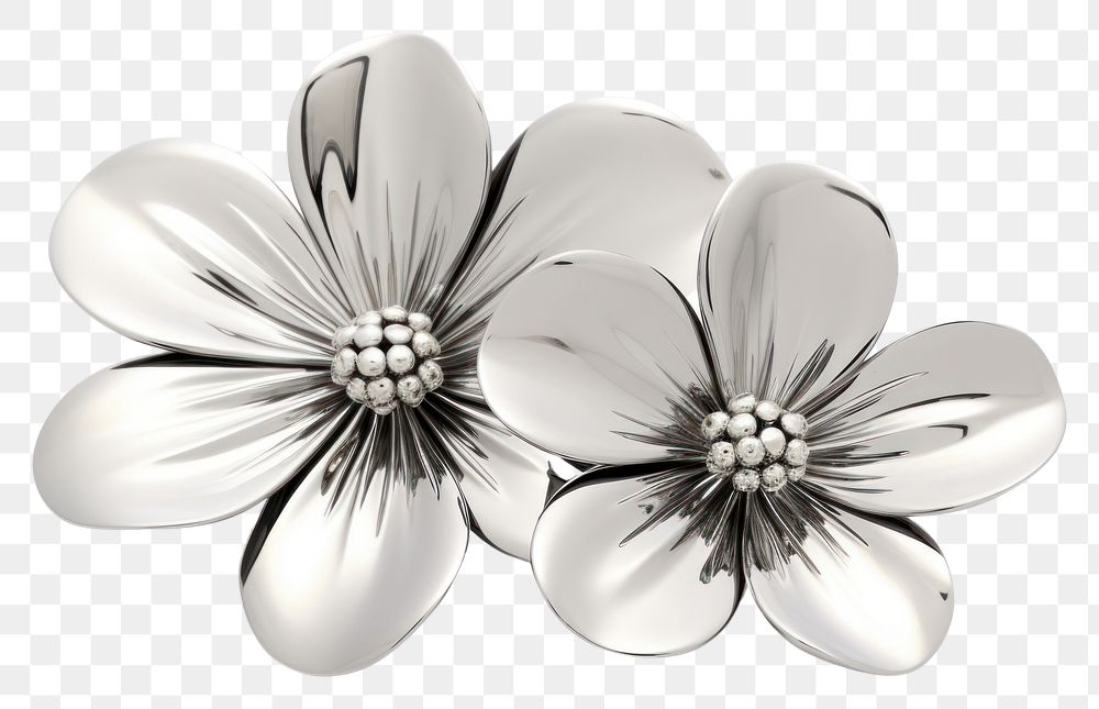 PNG Cute flowers Chrome material jewelry brooch silver.
