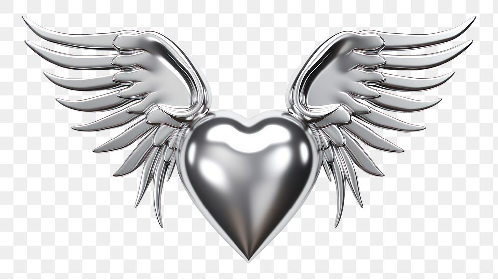 PNG Heart with wings in Chrome material silver jewelry shiny