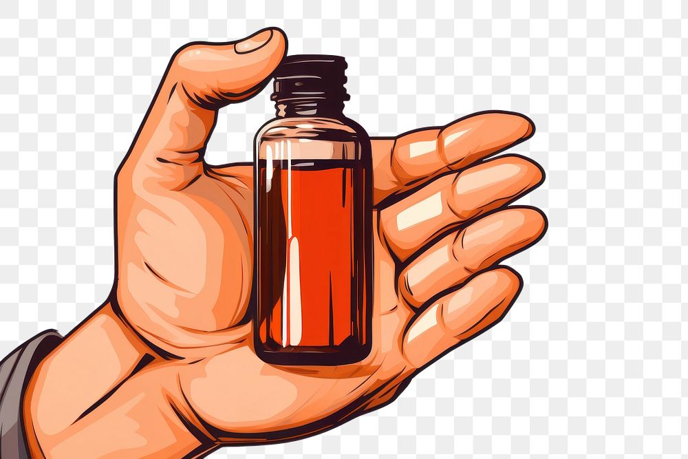 PNG  A hand holding a supplement bottle cosmetics refreshment medication. AI generated Image by rawpixel.