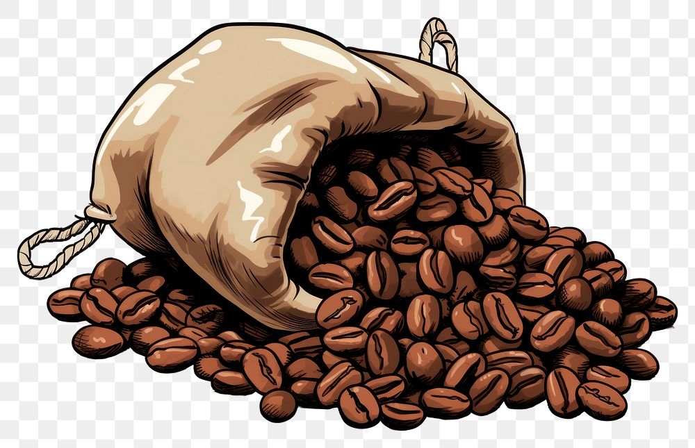 PNG Coffee beans in a small sack food bag white background.