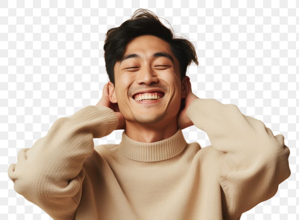 PNG Asian man in sweater smiling laughing smile adult.