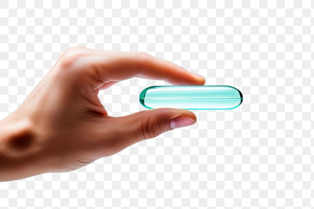 PNG  Two fingers holding a clear gel capsule medicine adult pill. AI generated Image by rawpixel.