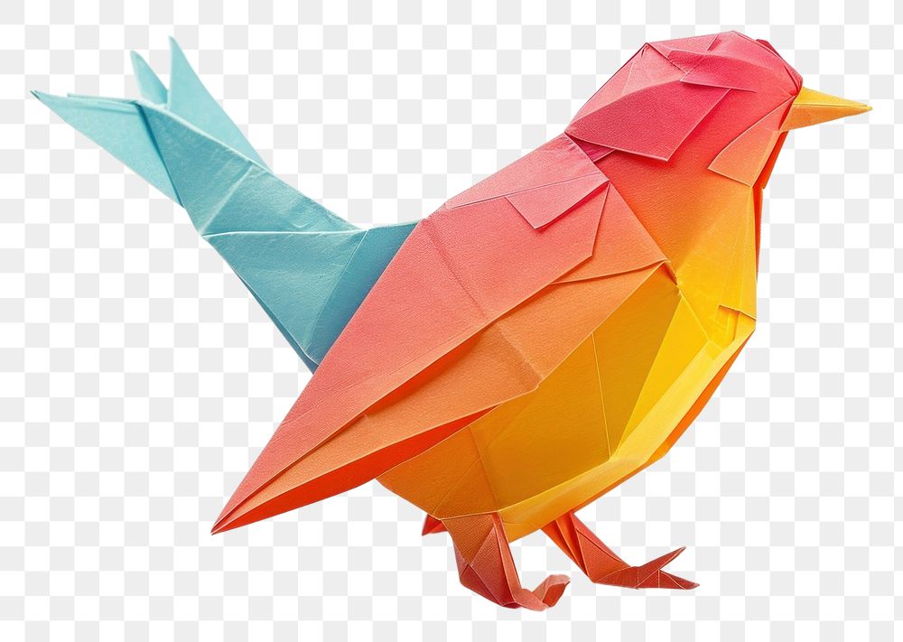 PNG A colorful bird origami paper art white background.