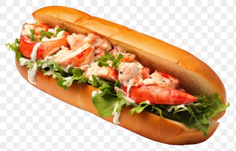PNG A delicious lobster roll sandwich food seafood white background.