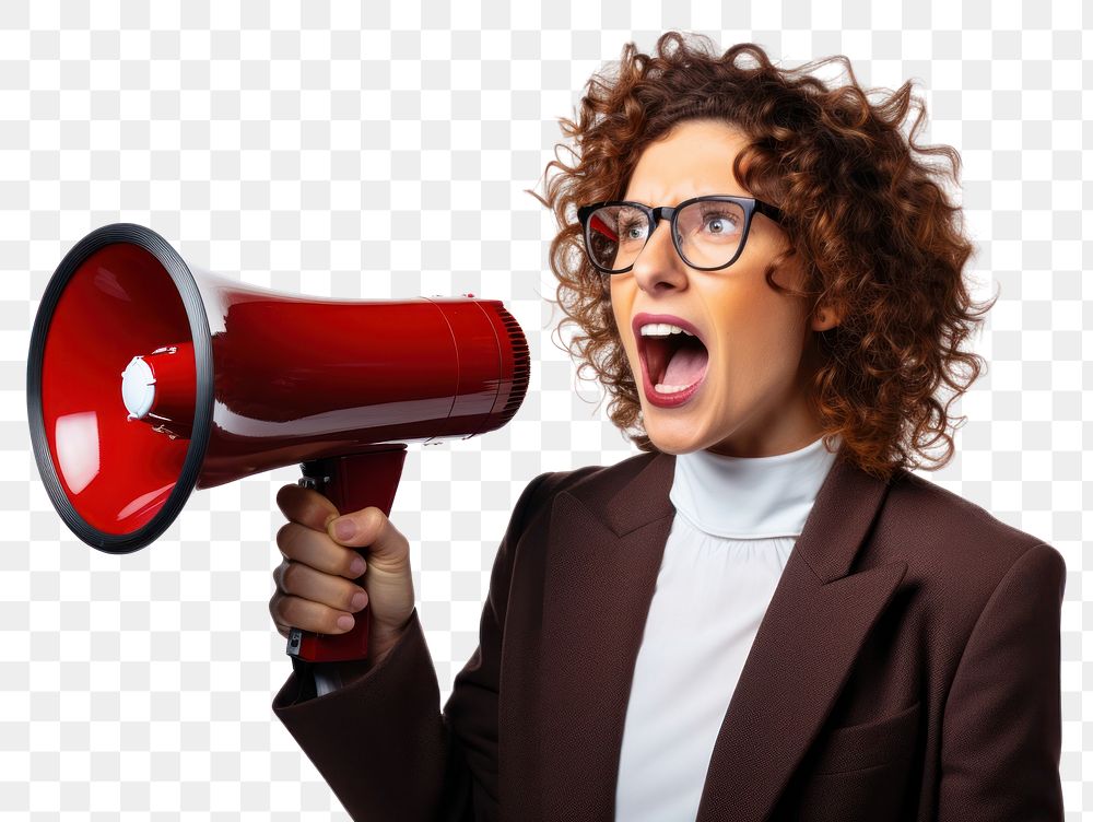 PNG  Megaphone shouting adult white background.