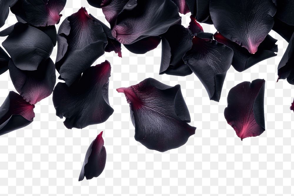 PNG Falling black rose petals flower plant white background.