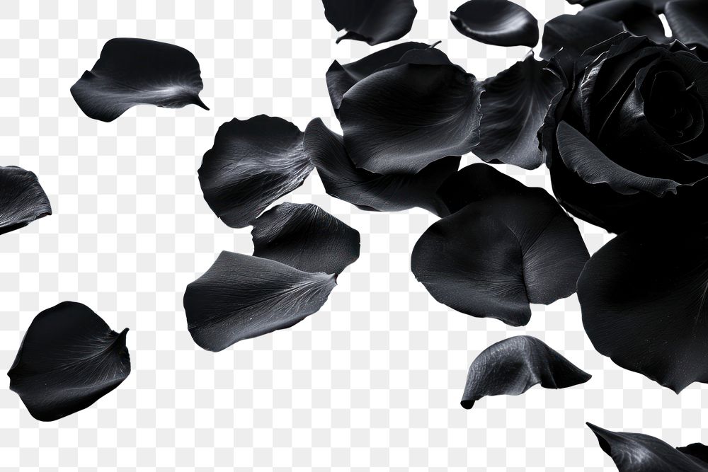 PNG Falling black rose petals flower plant monochrome.
