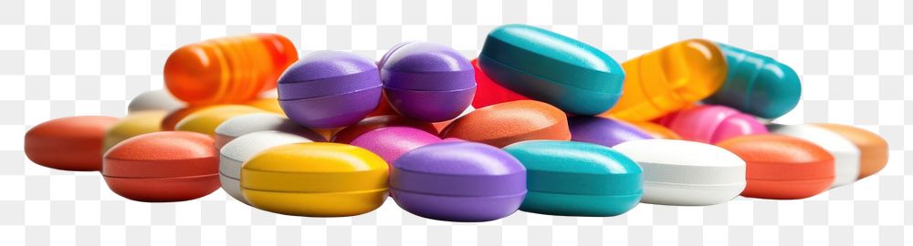 PNG  Stacked colorful medicine tablets pill white background medication. AI generated Image by rawpixel.