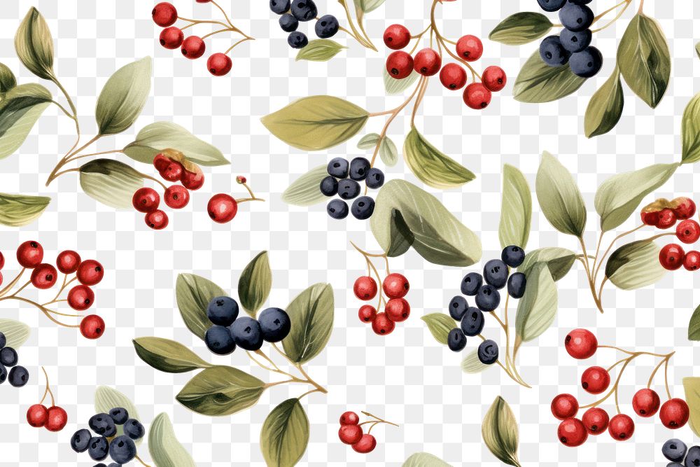 PNG Watercolor Seamless flowers pattern wild berries Vector background texture backgrounds blueberry. AI generated Image by…