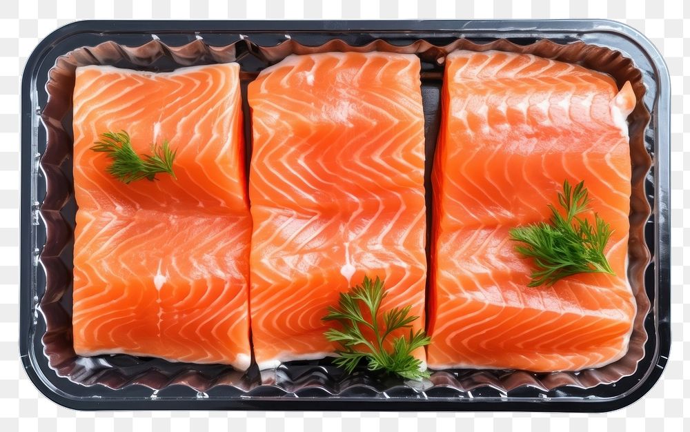 PNG  Salmon seafood tray vegetable. AI generated Image by rawpixel.