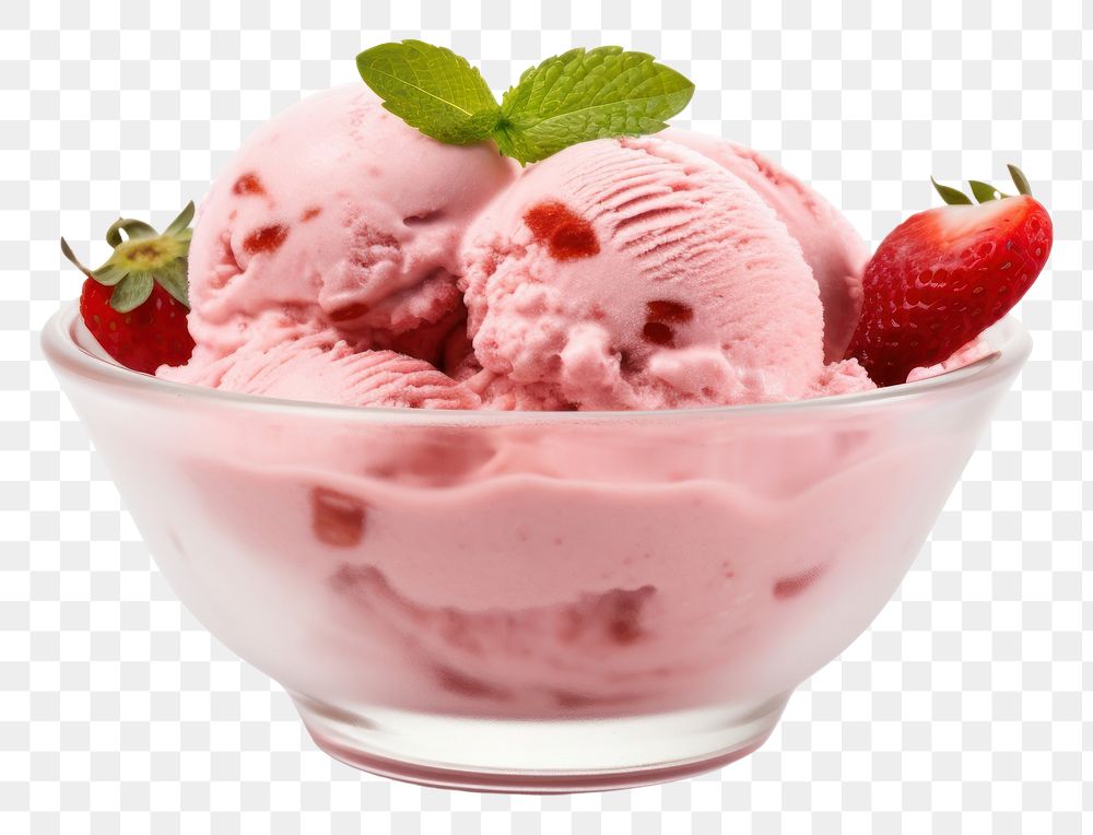 PNG  Strawberry ice cream dessert food bowl.