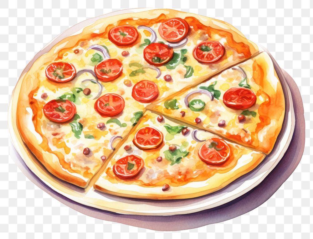 PNG Pizza plate food pepperoni vegetable.