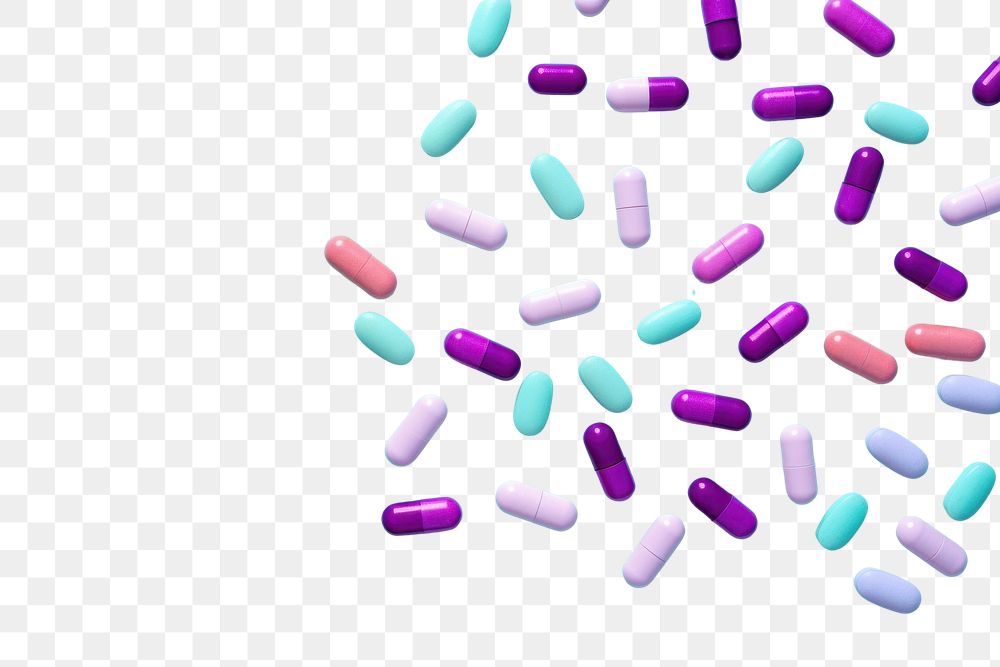 PNG Colorful medicine pills capsule purple green.
