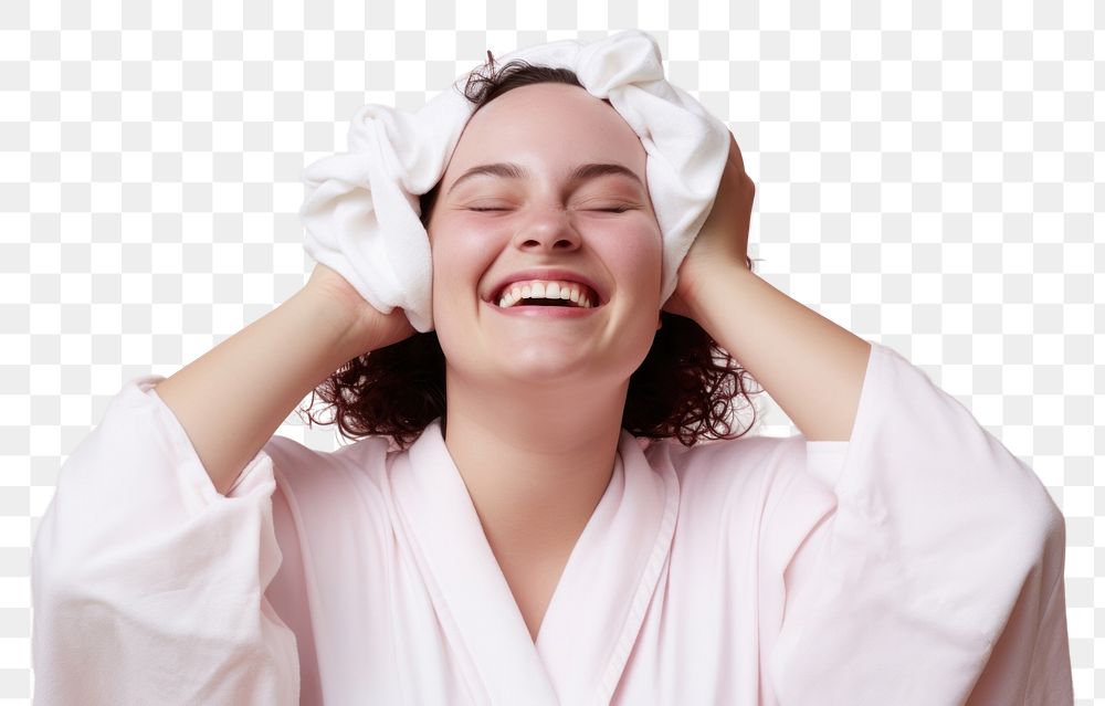 PNG Chubby woman tying her hair with rubber band smile adult happy. AI generated Image by rawpixel.