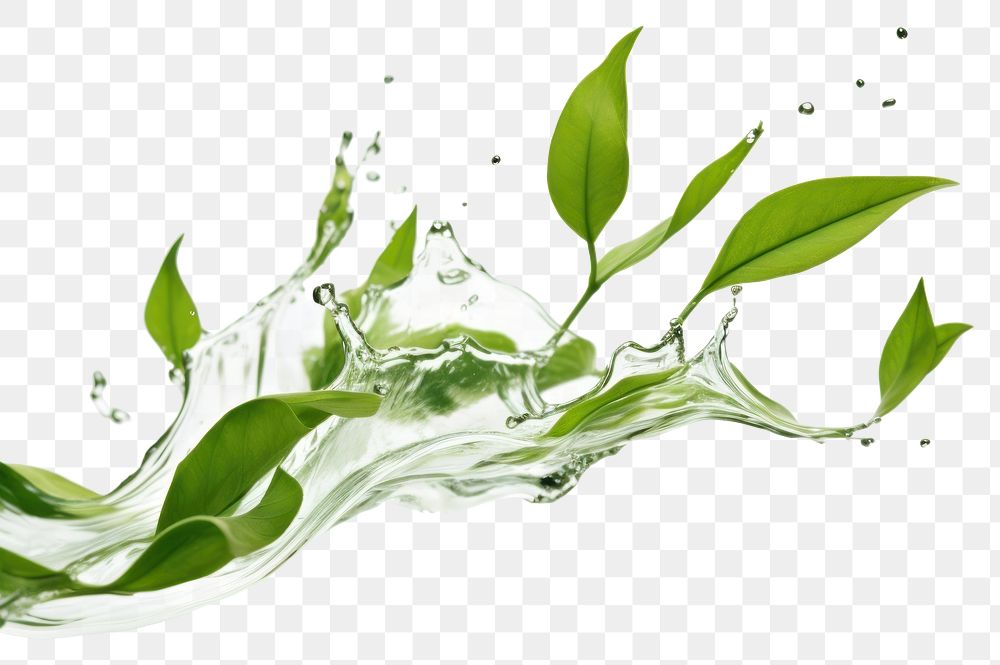 PNG  Green tea leaf blowing plant herbs white background. AI generated Image by rawpixel.