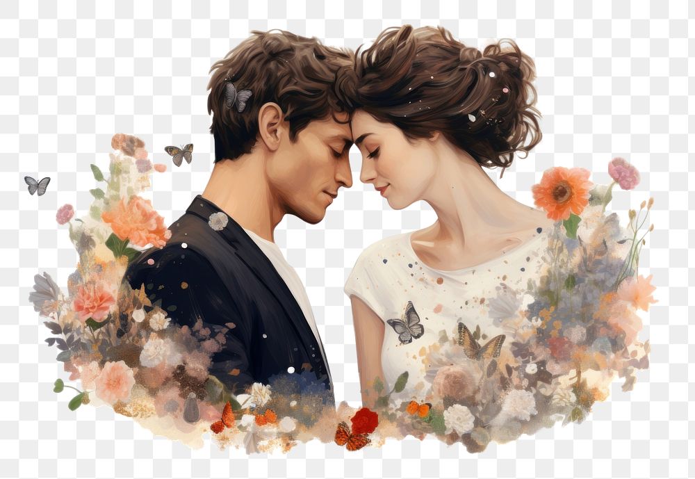 PNG  Lovely couple portrait kissing affectionate. AI generated Image by rawpixel.