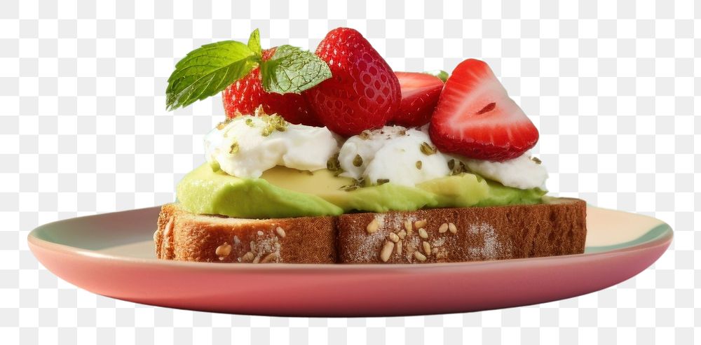 PNG  Avocado toast plate dessert cream. AI generated Image by rawpixel.