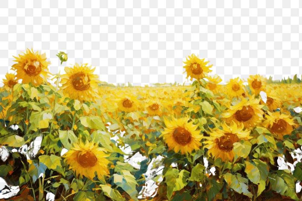 PNG  Sunny weather painting backgrounds sunflower. AI generated Image by rawpixel.