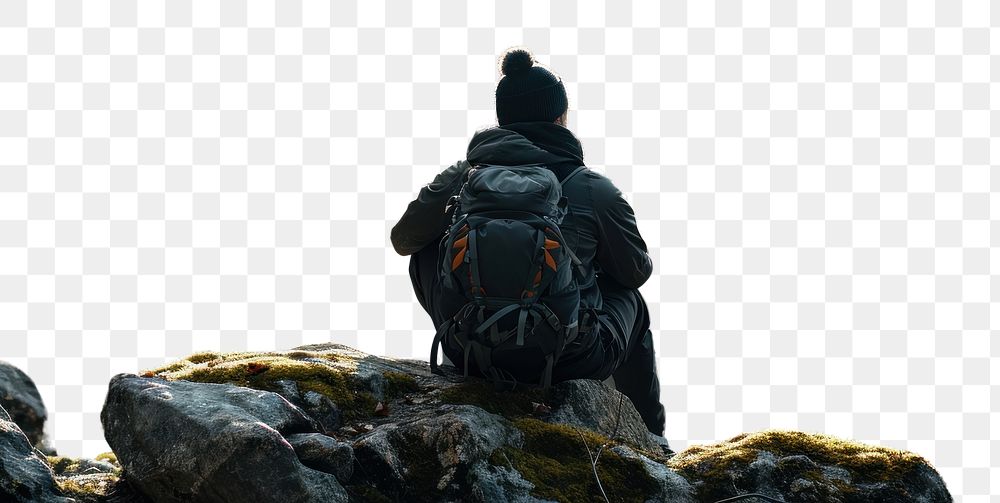 PNG  Trekking man landscape backpack forest.